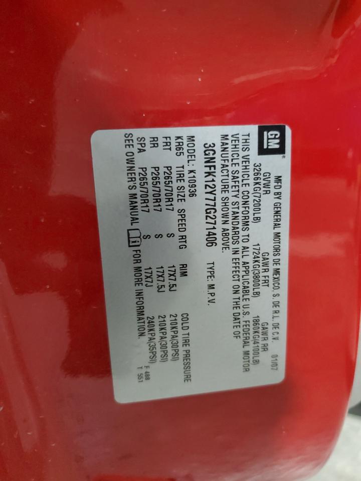 2007 Chevrolet Avalanche K1500 VIN: 3GNFK12Y77G271406 Lot: 81556965