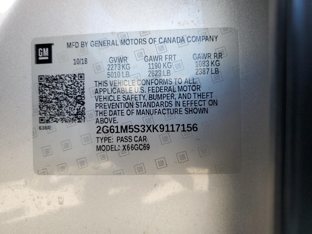 2019 Cadillac Xts Luxury VIN: 2G61M5S3XK9117156 Lot: 71532645