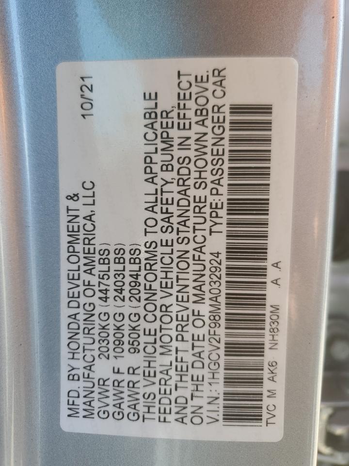 2021 Honda Accord Touring VIN: 1HGCV2F98MA032924 Lot: 71323005