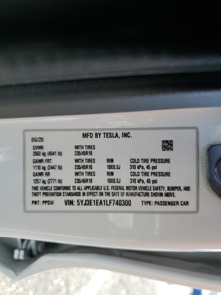 2020 Tesla Model 3 VIN: 5YJ3E1EA1LF740300 Lot: 71732105