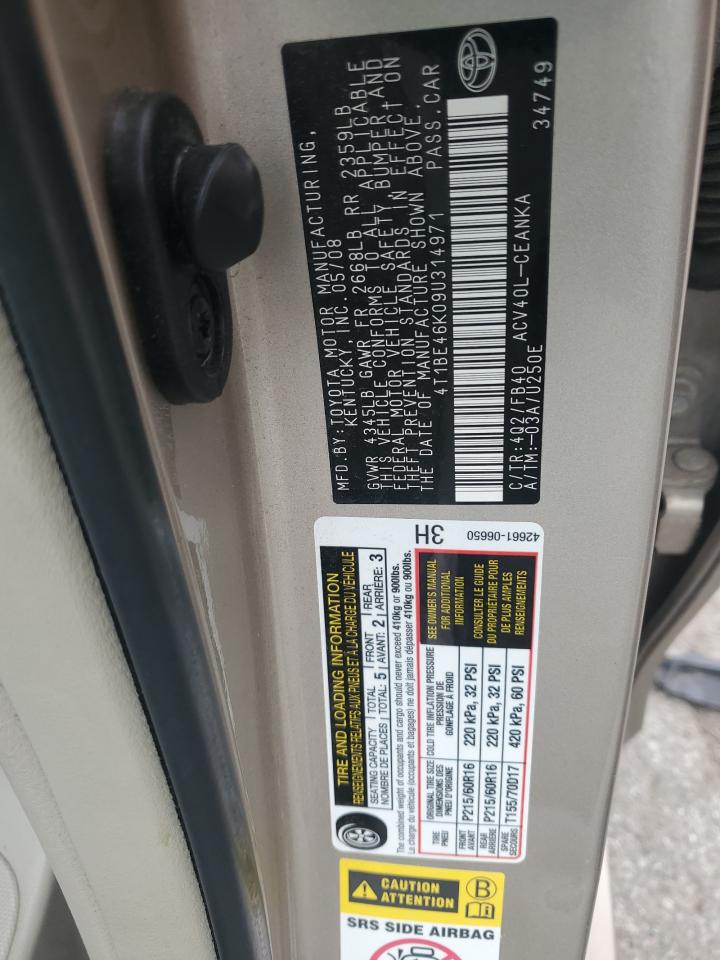 2009 Toyota Camry Base VIN: 4T1BE46K09U314971 Lot: 83950525