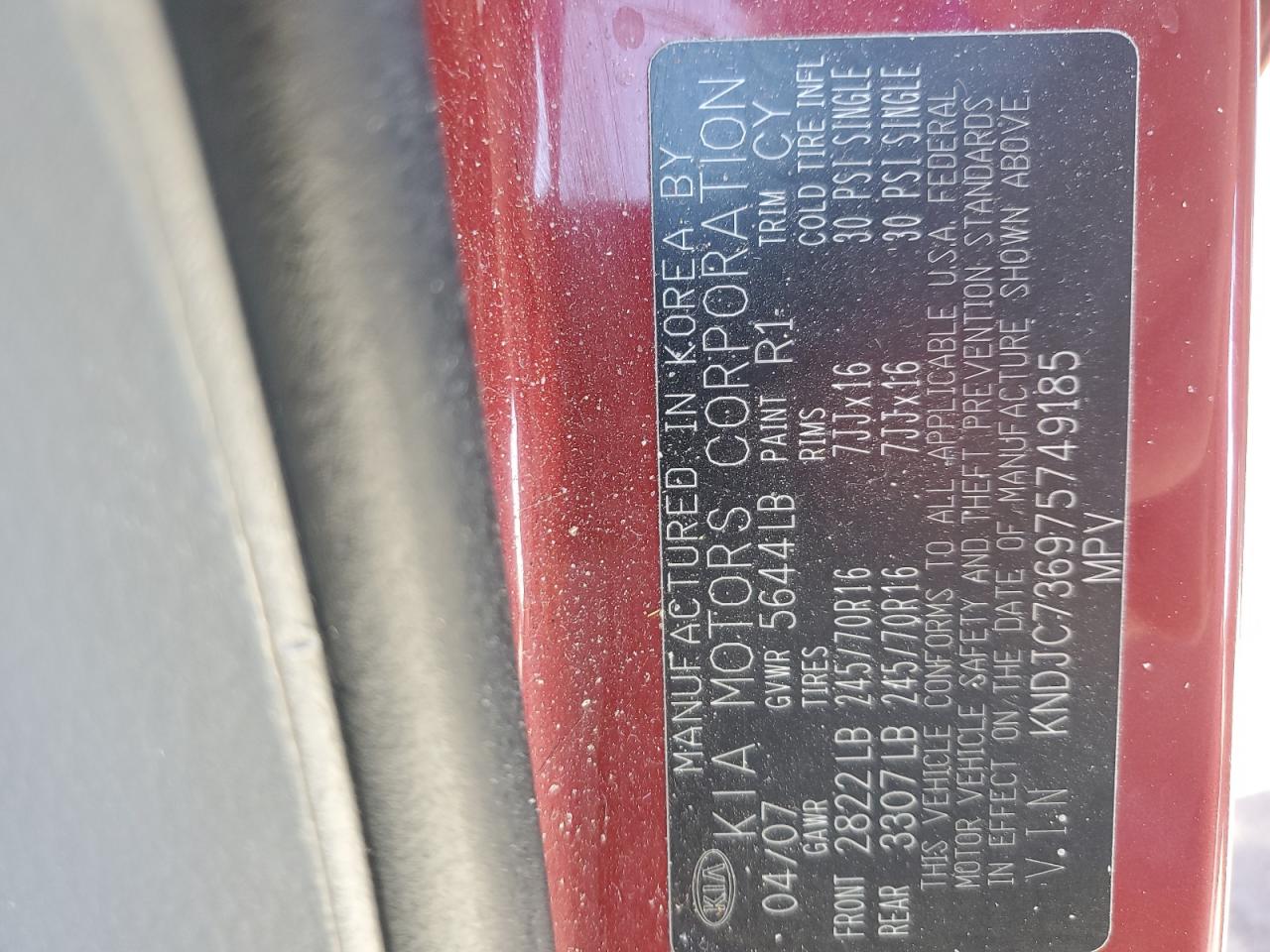 2007 Kia Sorento Ex VIN: KNDJC736975749185 Lot: 81341545