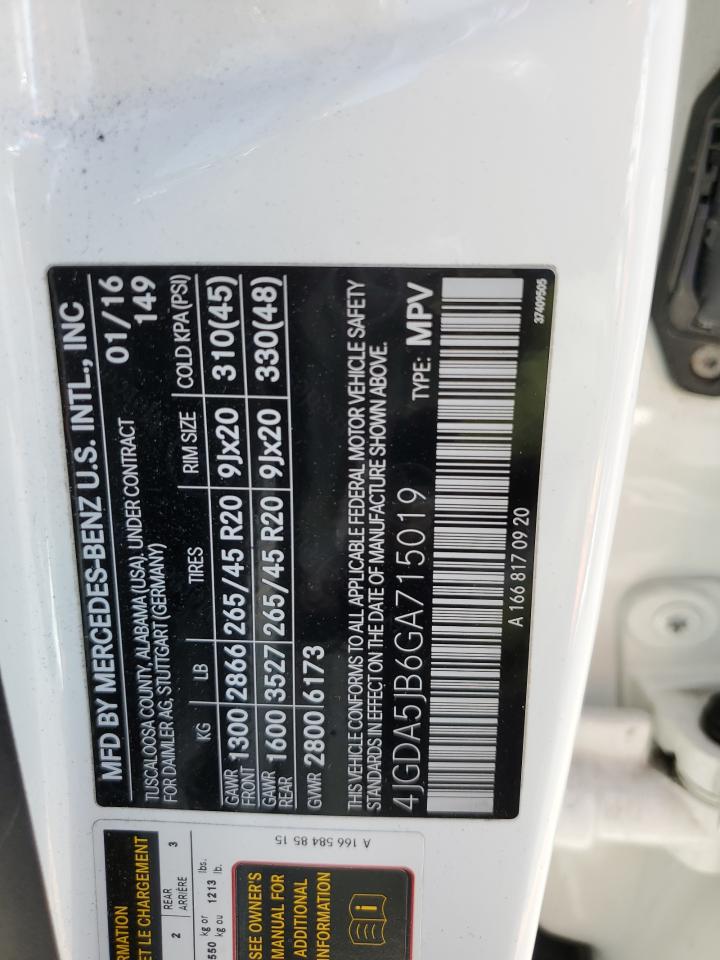 2016 Mercedes-Benz Gle 350 VIN: 4JGDA5JB6GA715019 Lot: 84296105