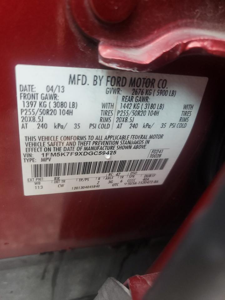 2013 Ford Explorer Limited VIN: 1FM5K7F9XDGC59425 Lot: 82099775