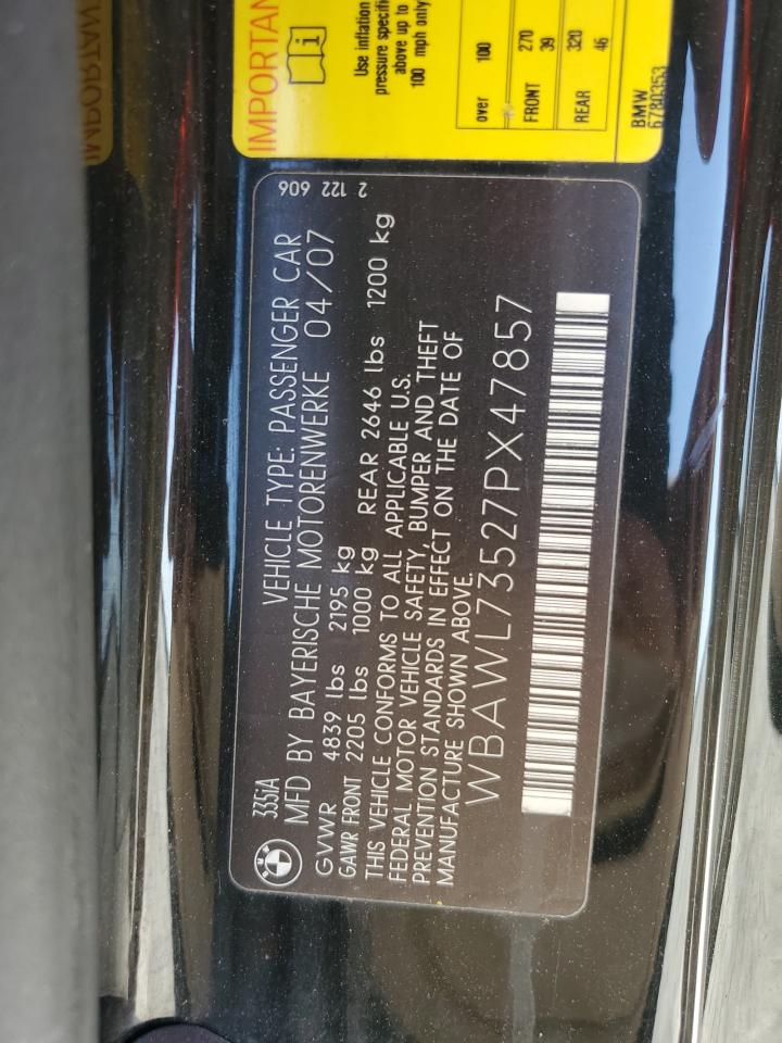 2007 BMW 335 I VIN: WBAWL73527PX47857 Lot: 80485725
