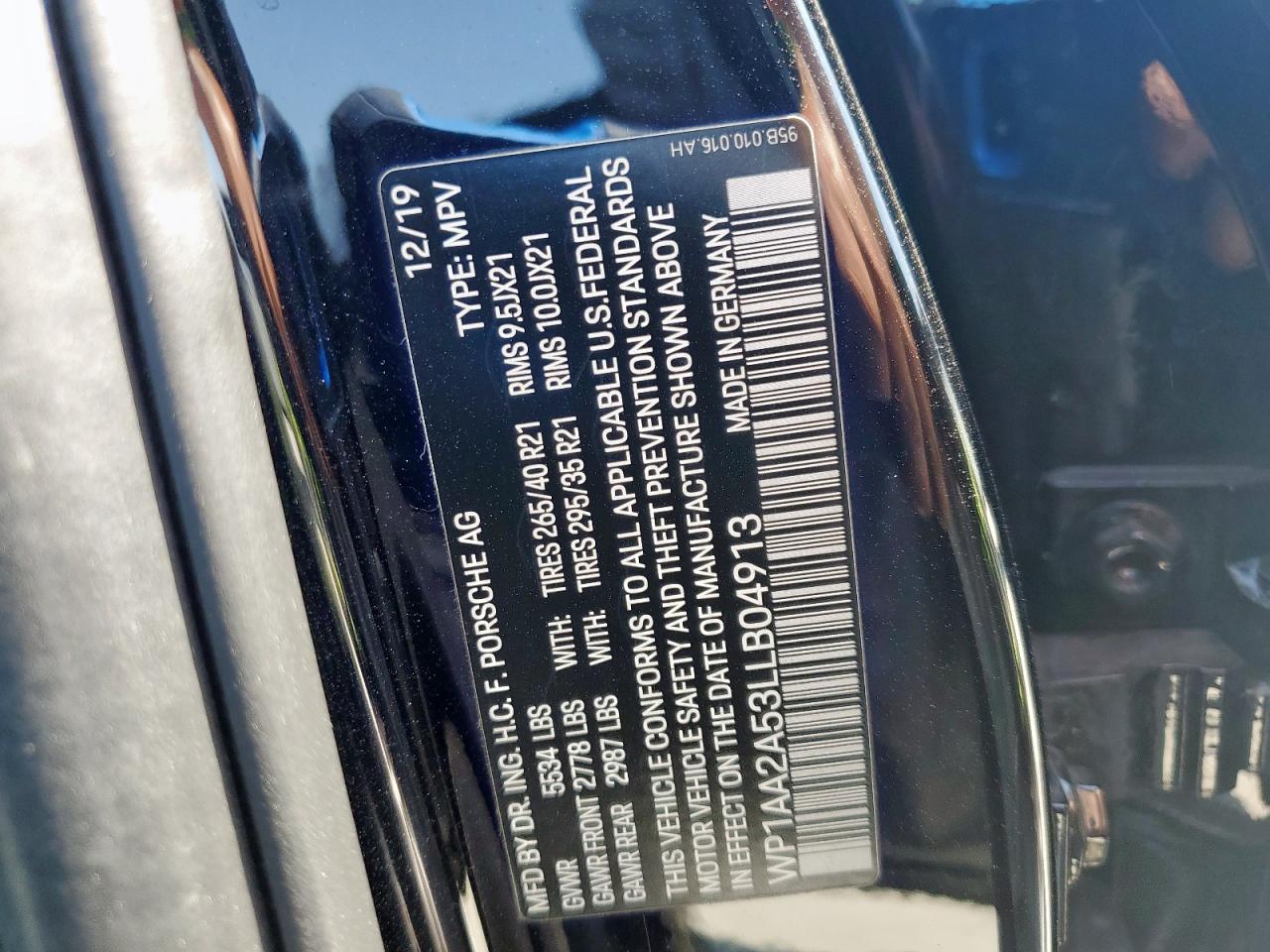 2020 Porsche Macan VIN: WP1AA2A53LLB04913 Lot: 71543375