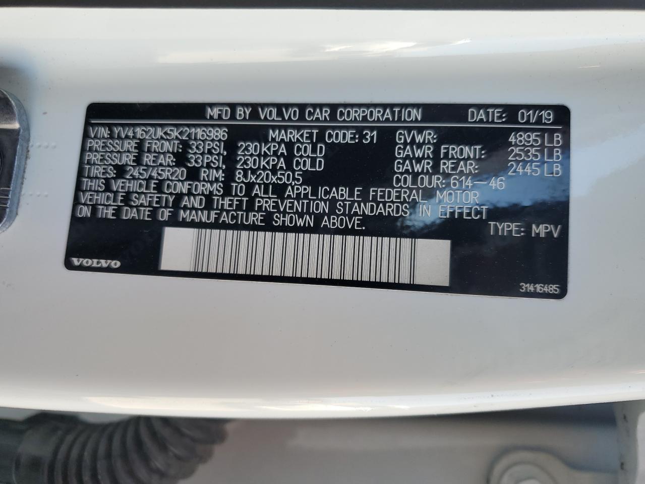 2019 Volvo Xc40 T5 Momentum VIN: YV4162UK5K2116986 Lot: 71368985