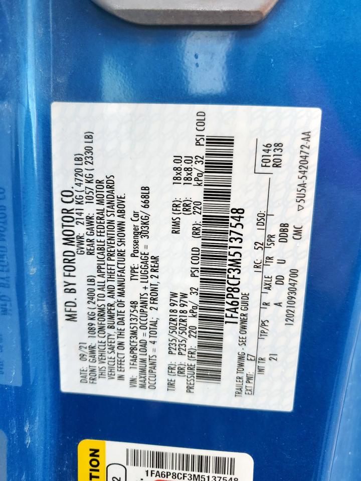 2021 Ford Mustang Gt VIN: 1FA6P8CF3M5137548 Lot: 80673955