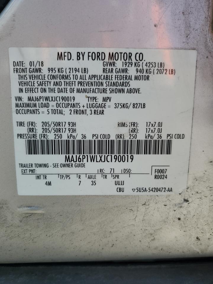 2018 Ford Ecosport Titanium VIN: MAJ6P1WLXJC190019 Lot: 80329695