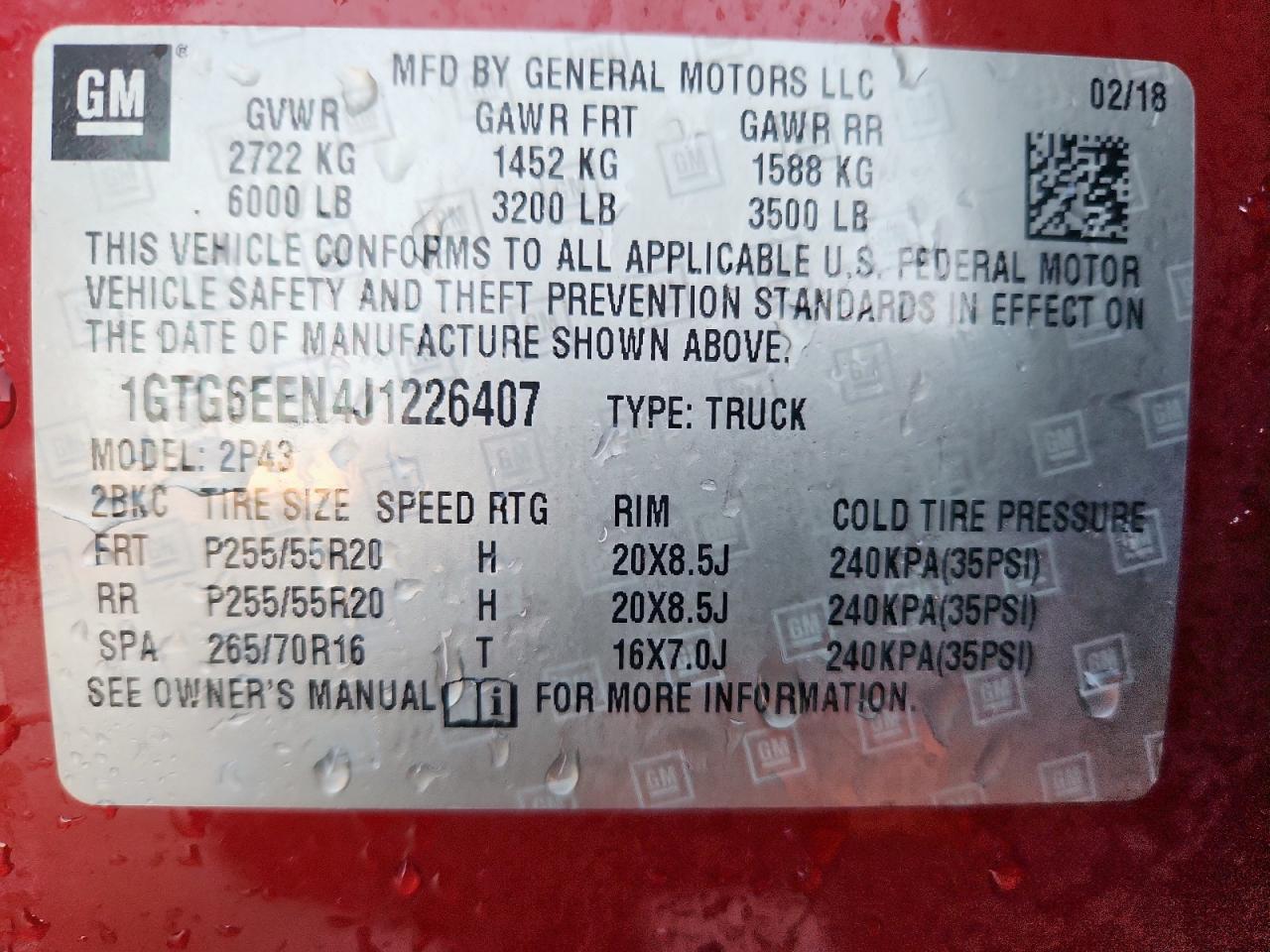 2018 GMC Canyon Denali VIN: 1GTG6EEN4J1226407 Lot: 84030685