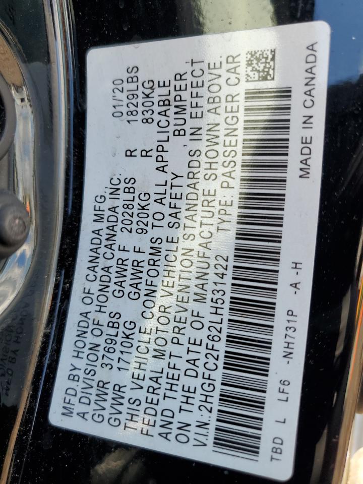2020 Honda Civic Lx VIN: 2HGFC2F62LH531422 Lot: 81595045