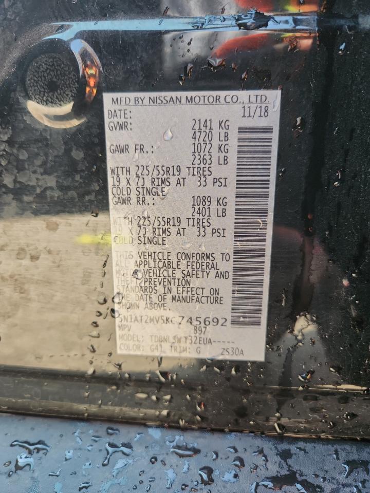 2019 Nissan Rogue S VIN: 5N1AT2MV5KC745692 Lot: 80851805