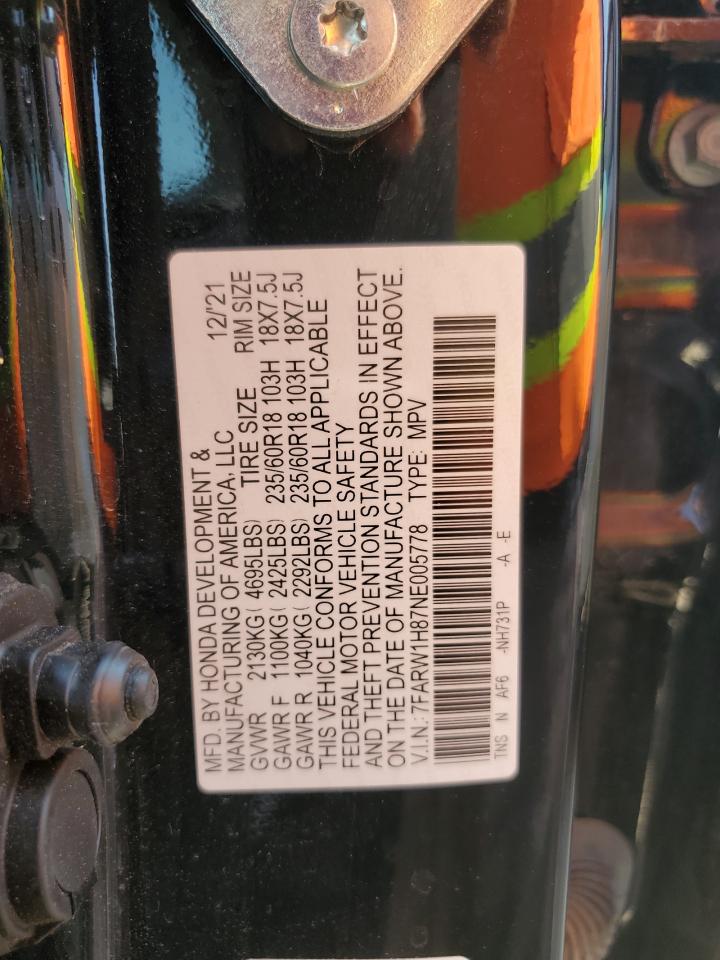 2022 Honda Cr-V Exl VIN: 7FARW1H87NE005778 Lot: 80178895