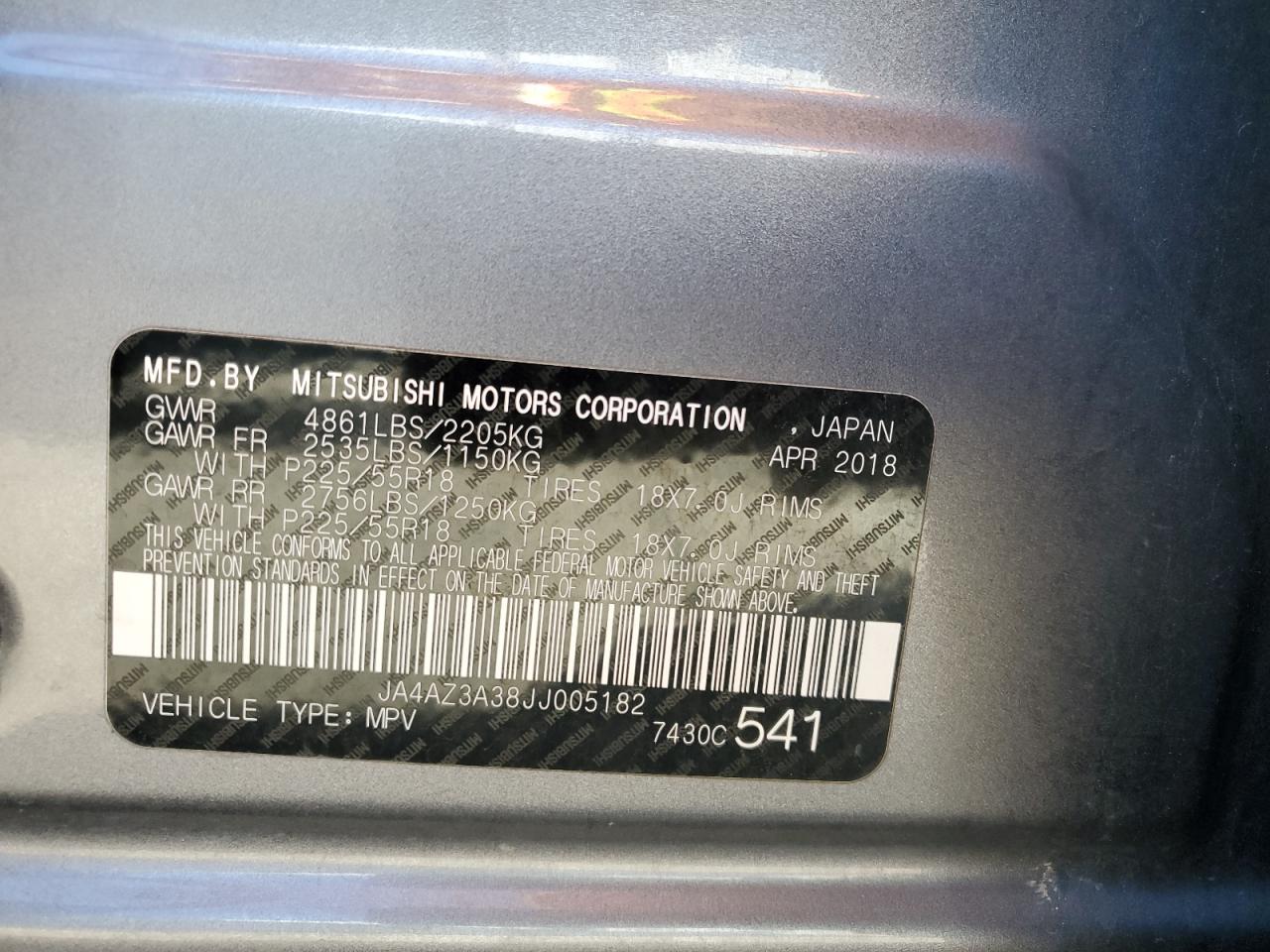 2018 Mitsubishi Outlander Se VIN: JA4AZ3A38JJ005182 Lot: 84073385