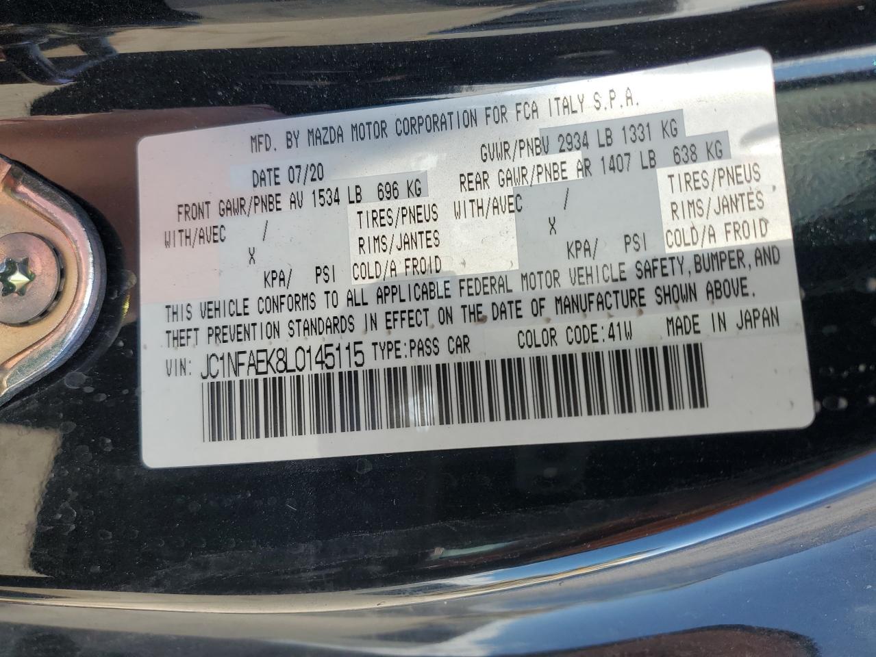 2020 Fiat 124 Spider Classica VIN: JC1NFAEK8L0145115 Lot: 80824795