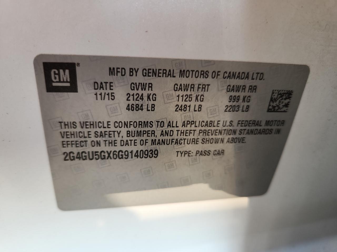 2016 Buick Regal Gs VIN: 2G4GU5GX6G9140939 Lot: 80838885