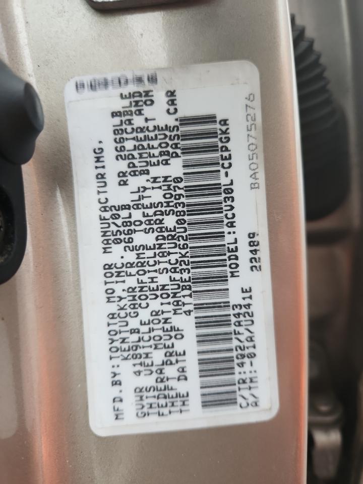 2002 Toyota Camry Le VIN: 4T1BE32K62U083970 Lot: 80435275