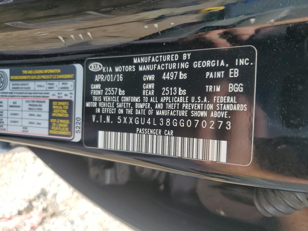 2016 Kia Optima Ex VIN: 5XXGU4L38GG070273 Lot: 84018835