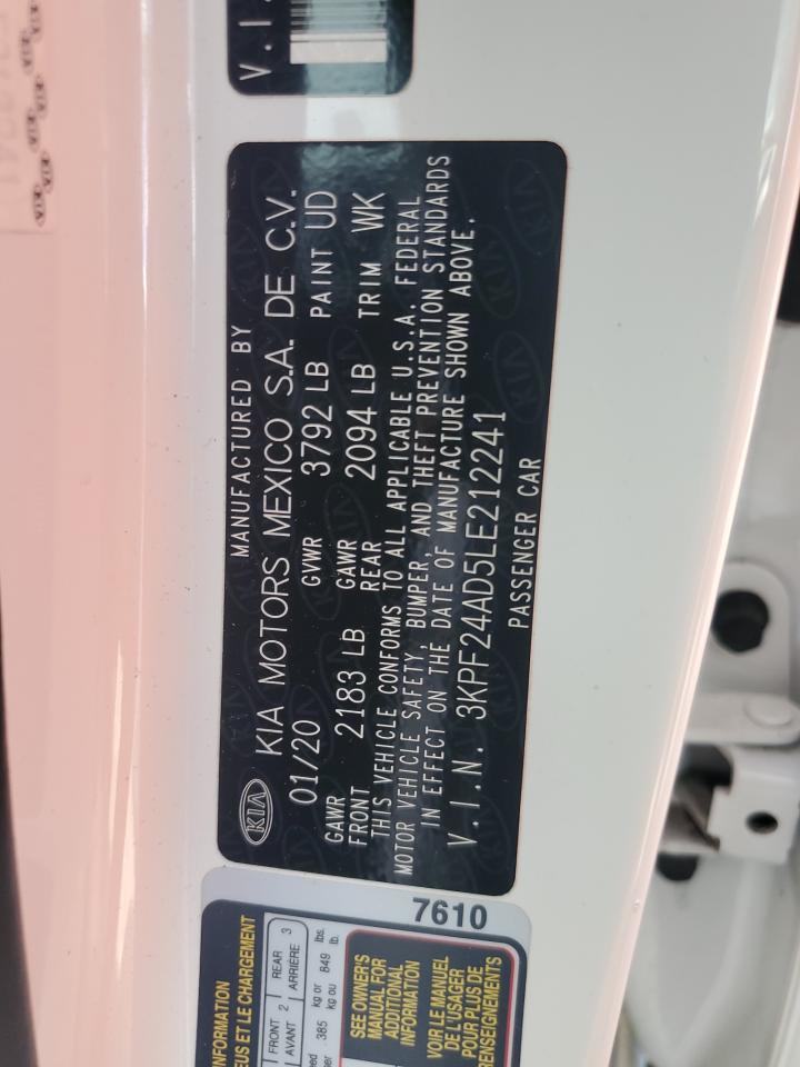 2020 Kia Forte Fe VIN: 3KPF24AD5LE212241 Lot: 82043785