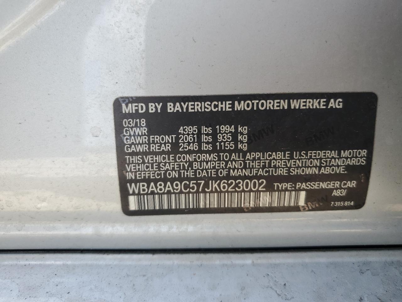 2018 BMW 320 I VIN: WBA8A9C57JK623002 Lot: 71215715