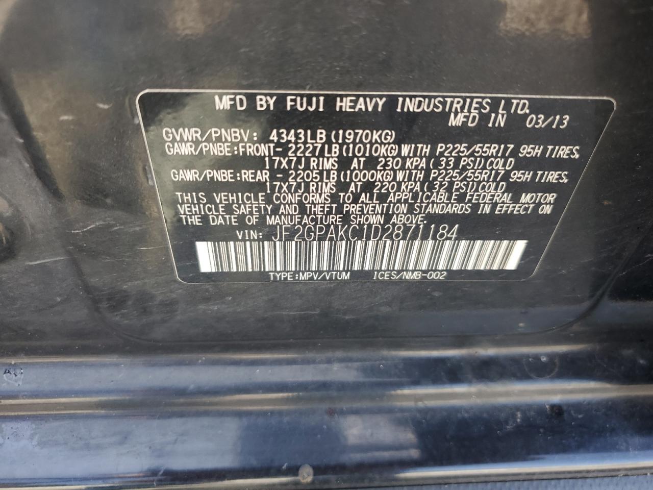 2013 Subaru Xv Crosstrek 2.0 Limited VIN: JF2GPAKC1D2871184 Lot: 71973875