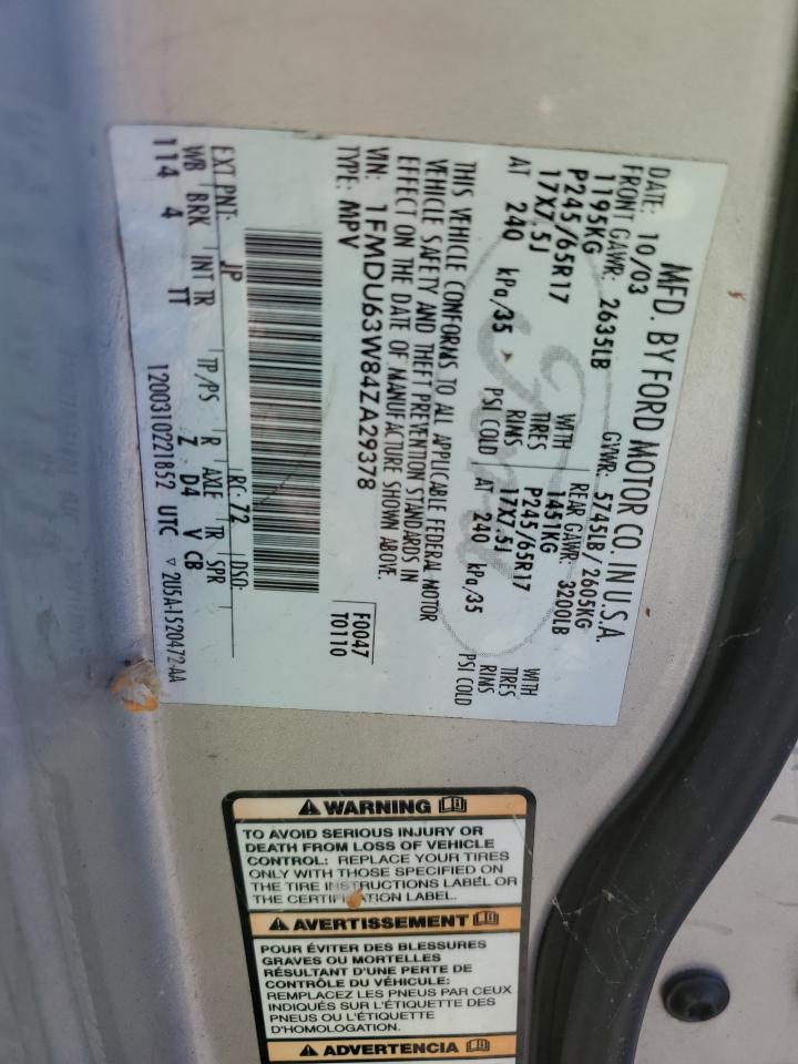 2004 Ford Explorer Xlt VIN: 1FMDU63W84ZA29378 Lot: 80907675