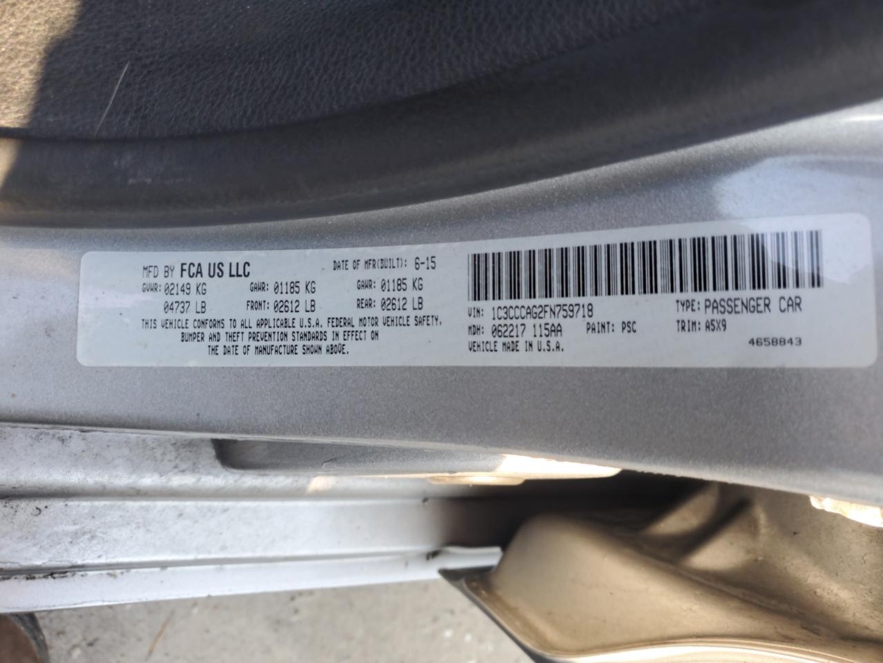 2015 Chrysler 200 Limited VIN: 1C3CCCAG2FN759718 Lot: 71882365