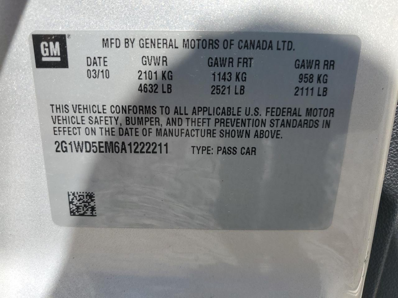 2010 Chevrolet Impala Police VIN: 2G1WD5EM6A1222211 Lot: 71189405