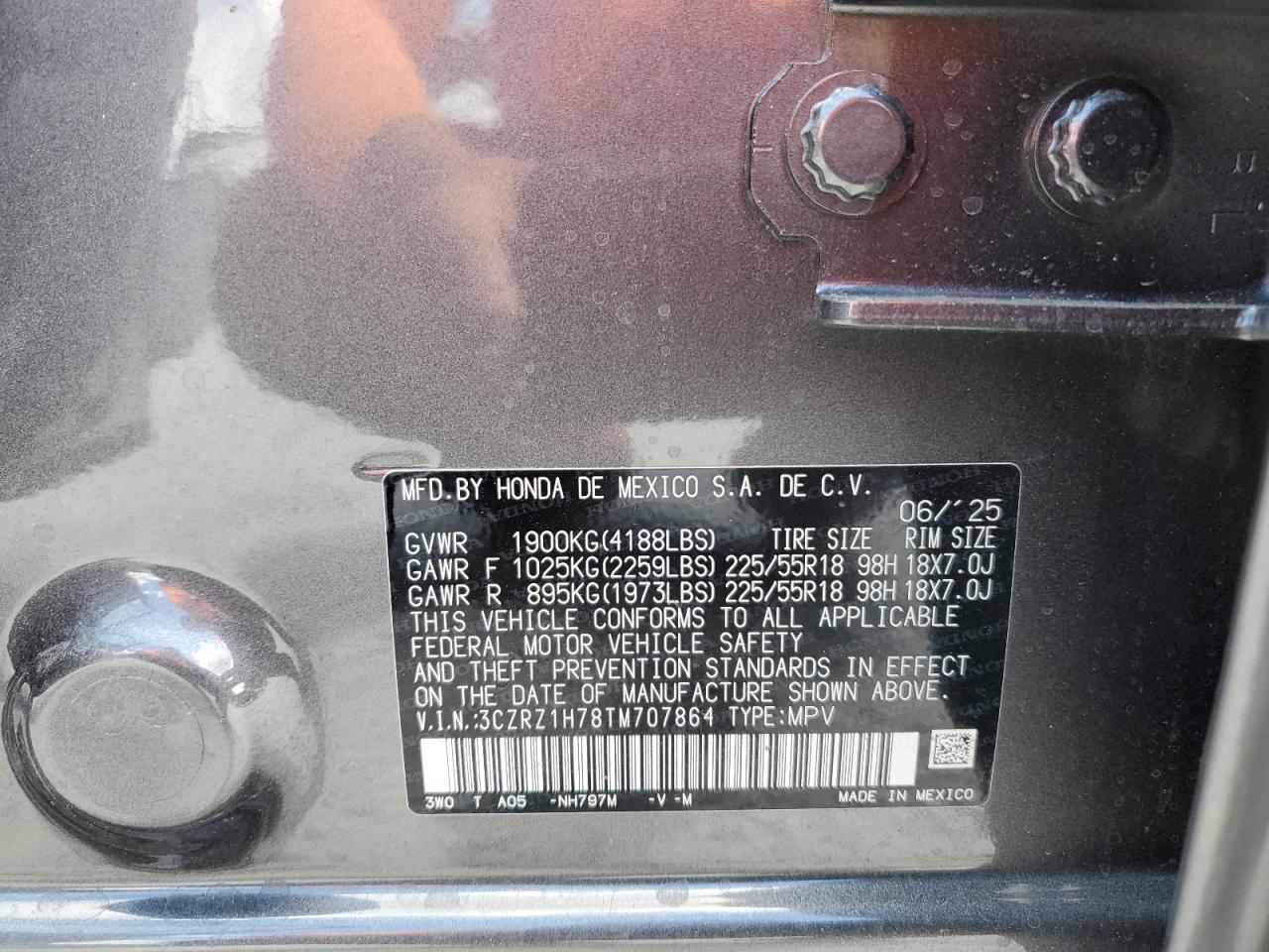 2026 Honda Hr-V Exl VIN: 3CZRZ1H78TM707864 Lot: 71685905