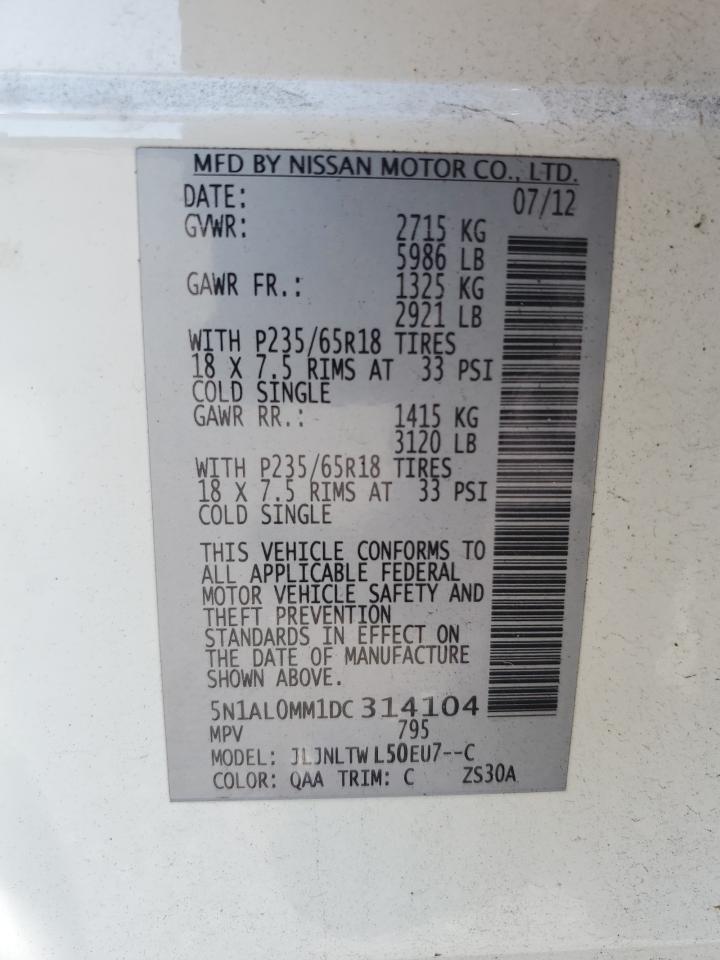 2013 Infiniti Jx35 VIN: 5N1AL0MM1DC314104 Lot: 81304625