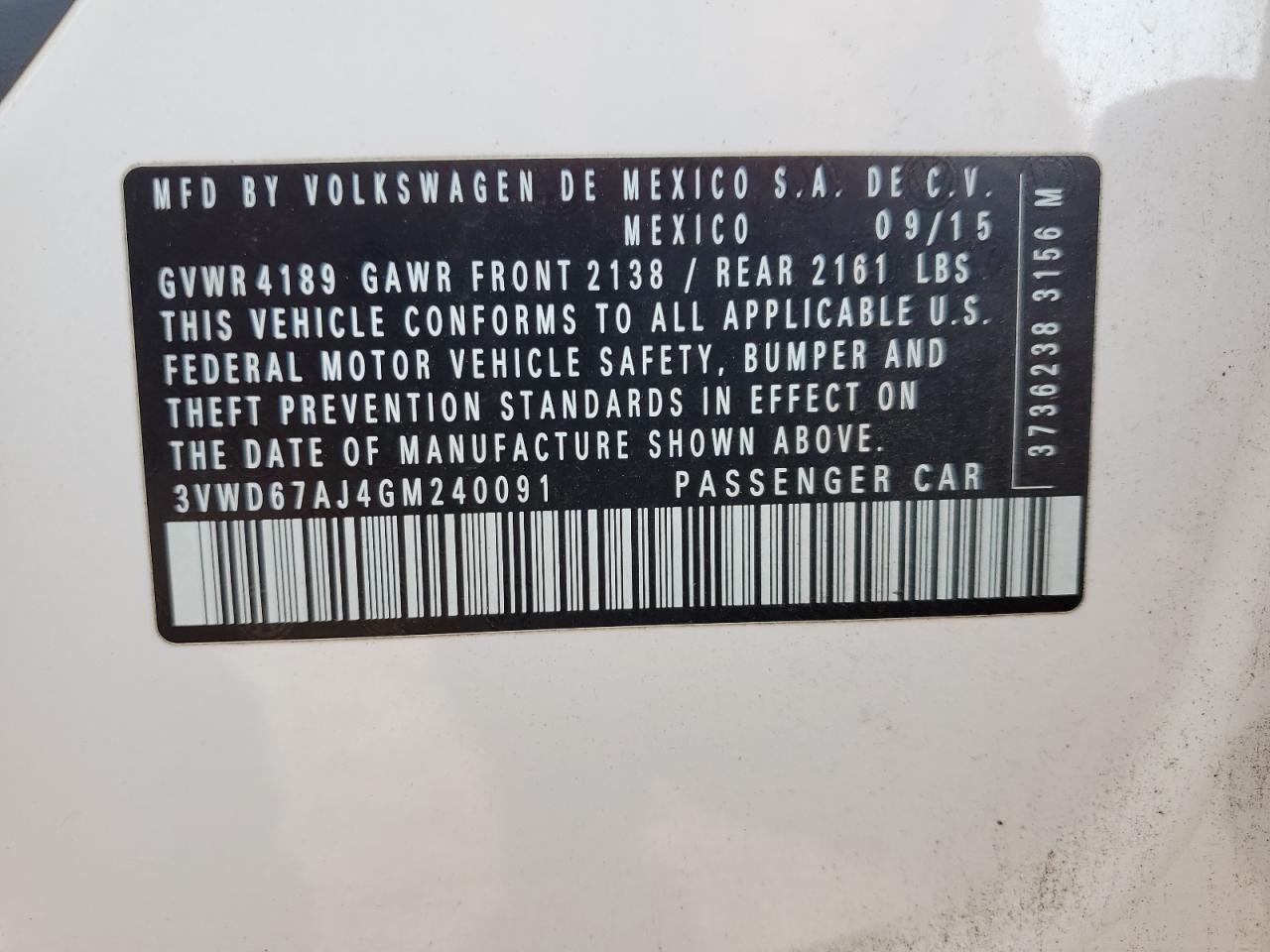 2016 Volkswagen Jetta Se VIN: 3VWD67AJ4GM240091 Lot: 81252005