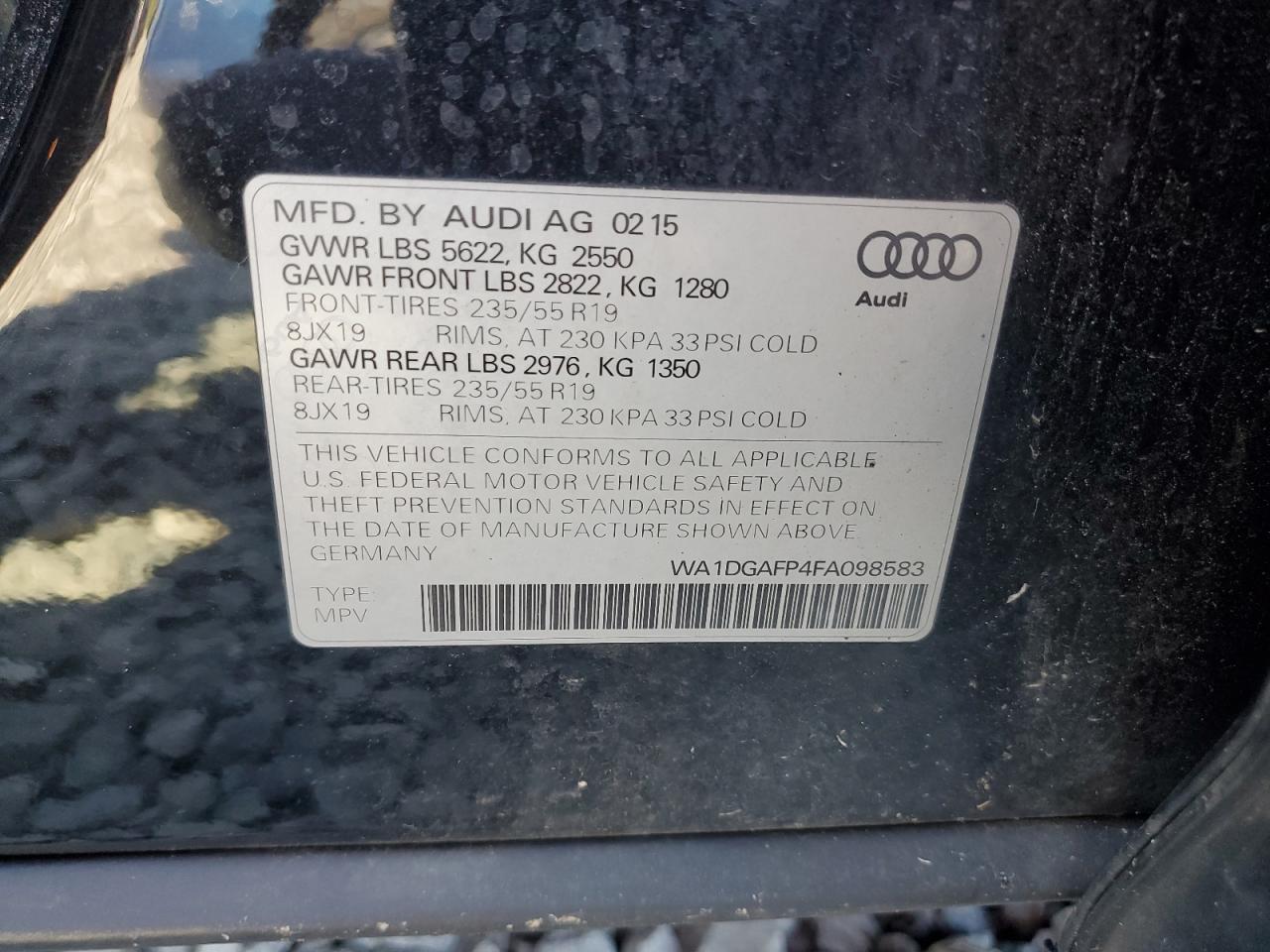 2015 Audi Q5 Premium Plus VIN: WA1DGAFP4FA098583 Lot: 81373655