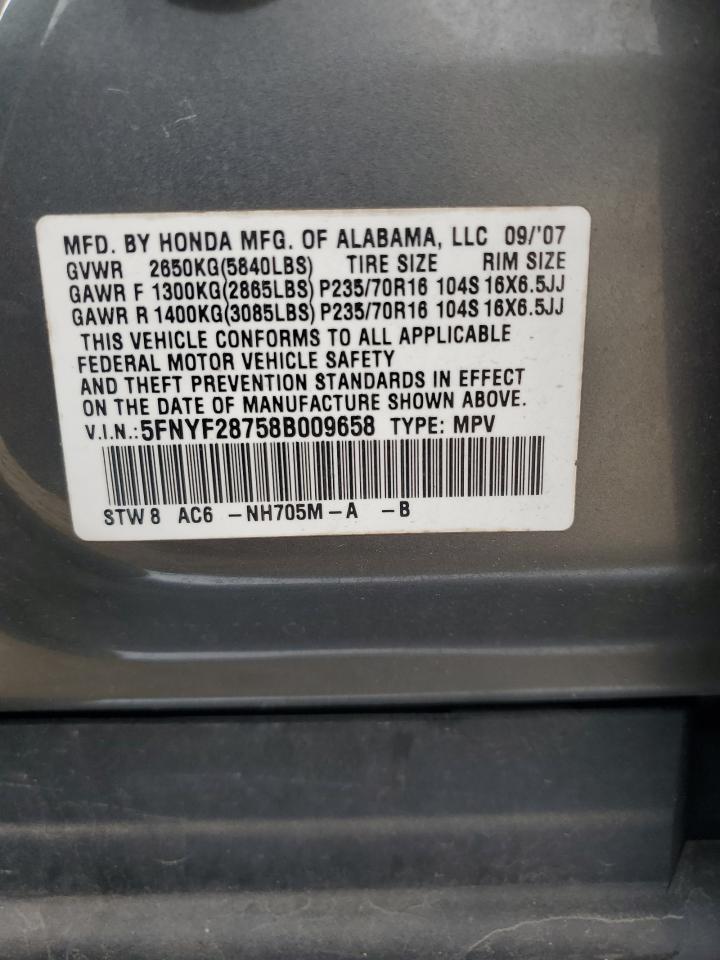 2008 Honda Pilot Exl VIN: 5FNYF28758B009658 Lot: 84441495