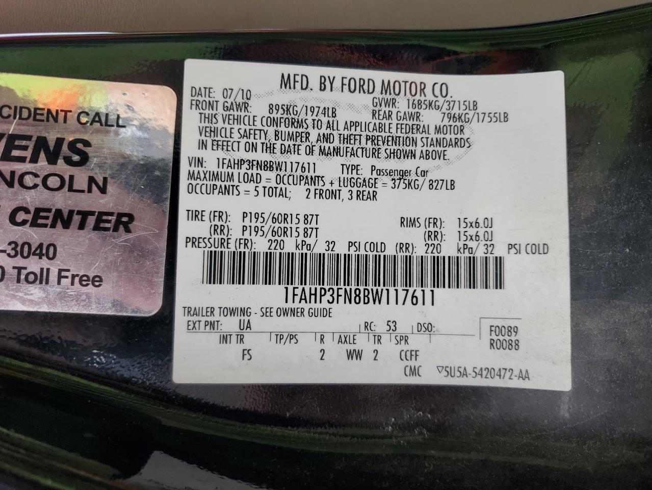 2011 Ford Focus Se VIN: 1FAHP3FN8BW117611 Lot: 81721155