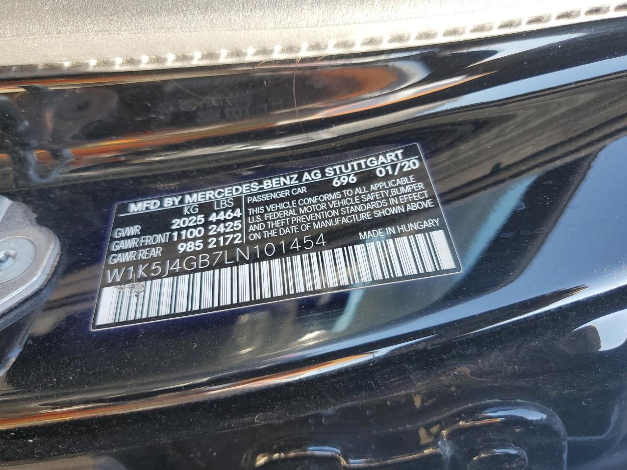 2020 Mercedes-Benz Cla 250 VIN: W1K5J4GB7LN101454 Lot: 81874115