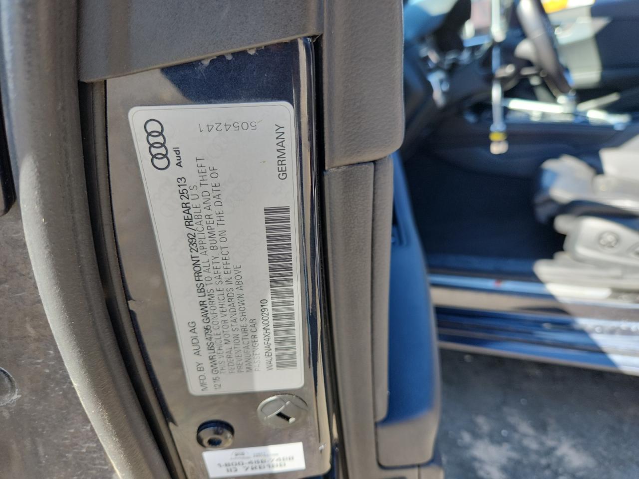 2017 Audi A4 Premium Plus VIN: WAUENAF4XHN002910 Lot: 84285375