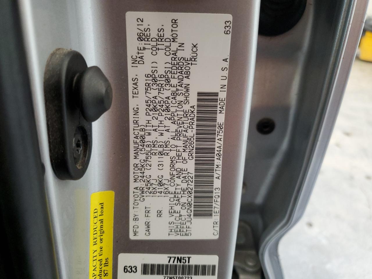 2012 Toyota Tacoma Double Cab Prerunner VIN: 5TFJU4GN0CX027227 Lot: 81402935