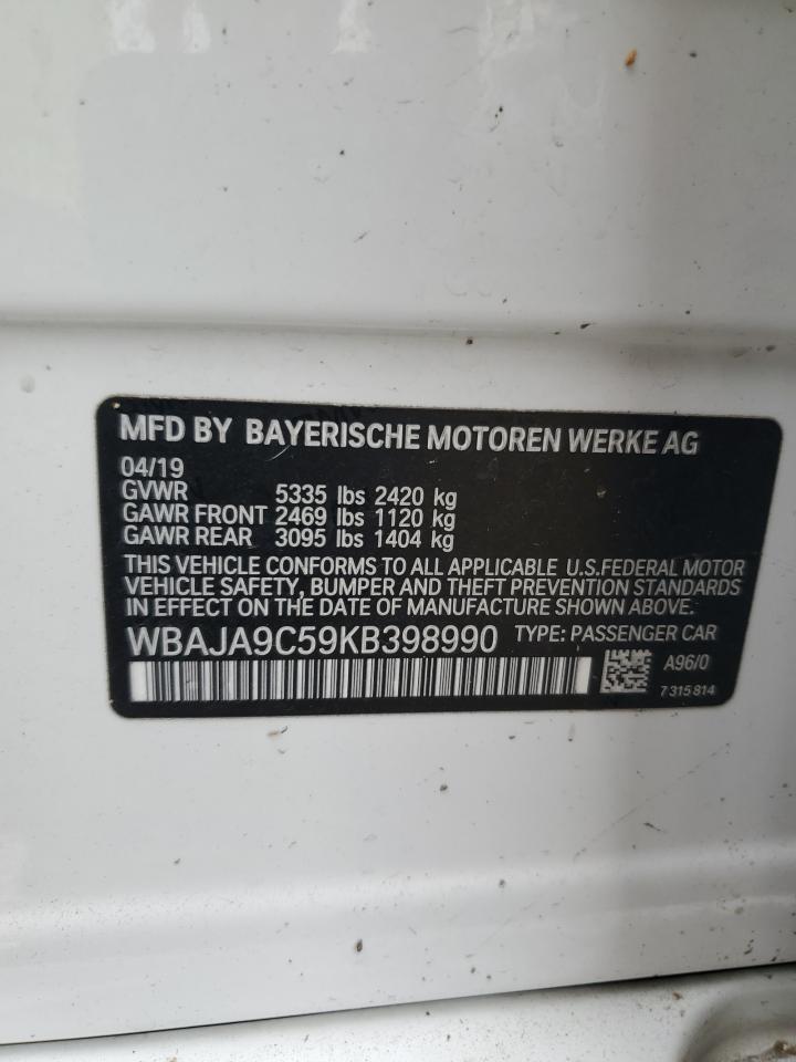 2019 BMW 530E VIN: WBAJA9C59KB398990 Lot: 81831495