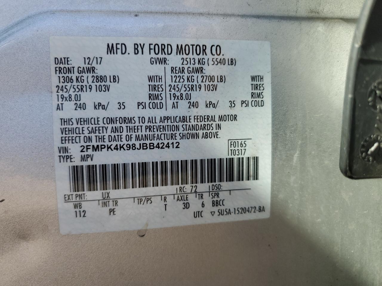 2018 Ford Edge Titanium VIN: 2FMPK4K98JBB42412 Lot: 84251815