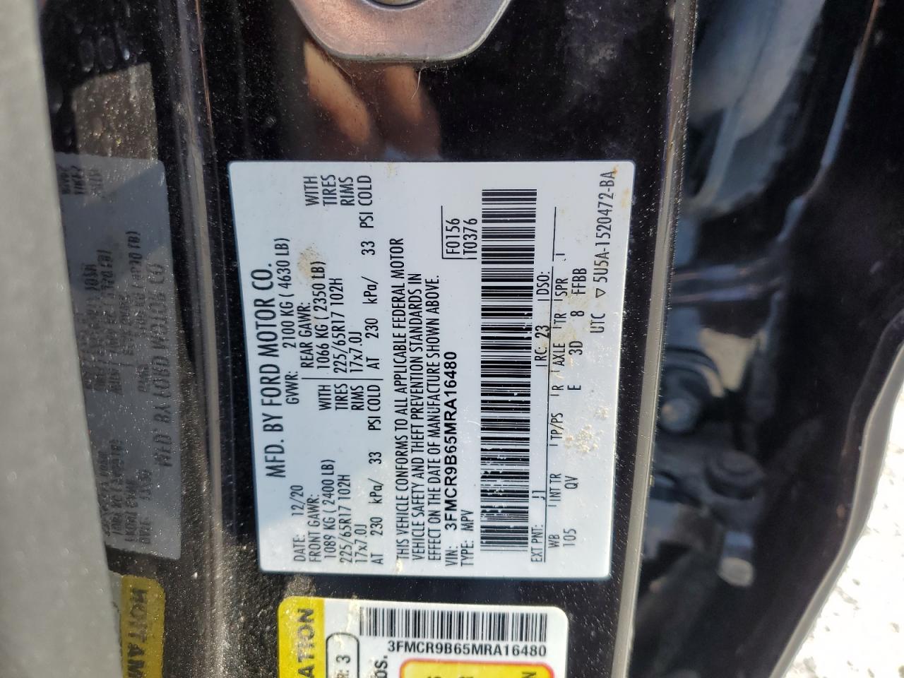 2021 Ford Bronco Sport Big Bend VIN: 3FMCR9B65MRA16480 Lot: 80358135