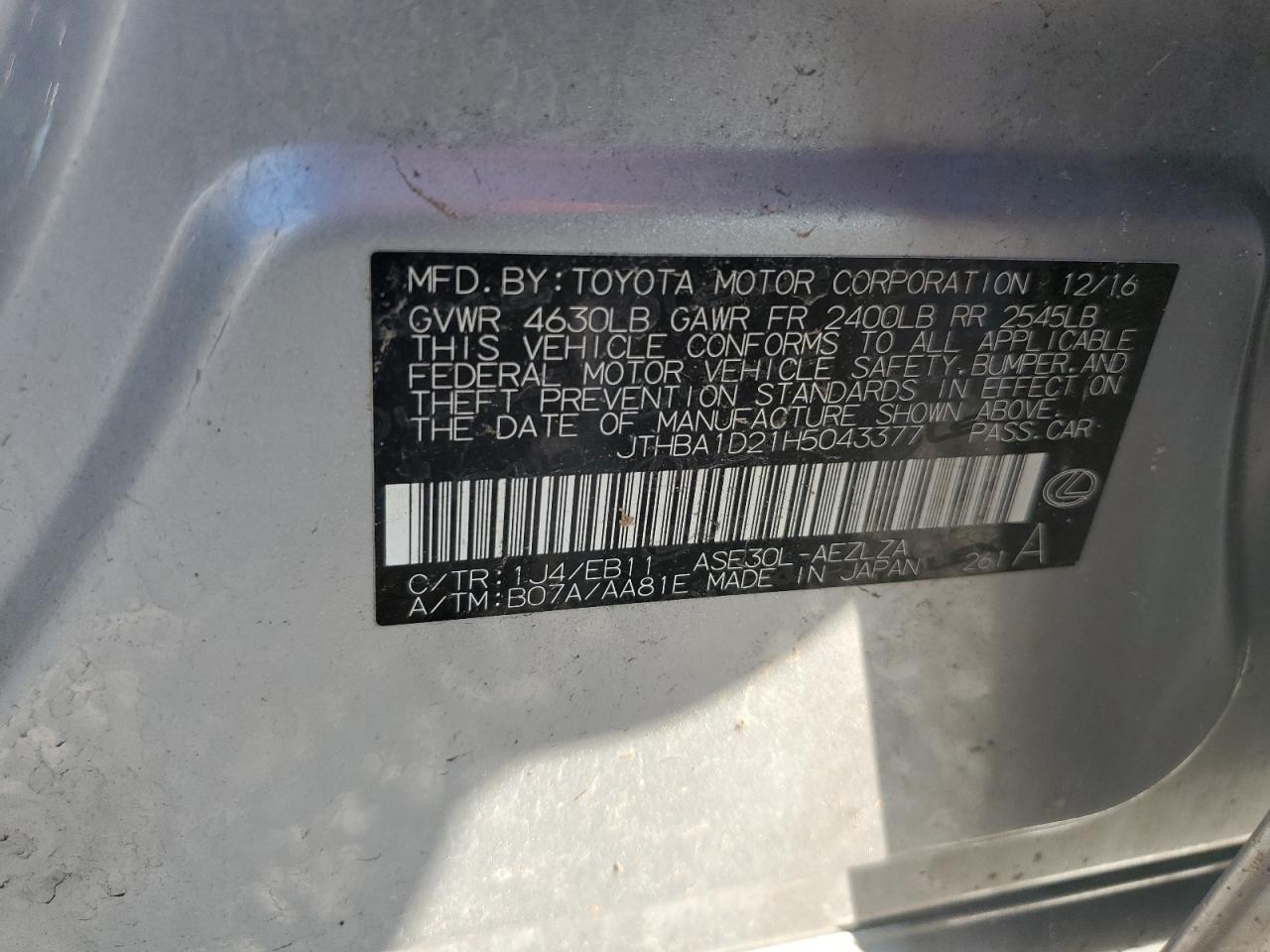 2017 Lexus Is 200T VIN: JTHBA1D21H5043377 Lot: 84399325