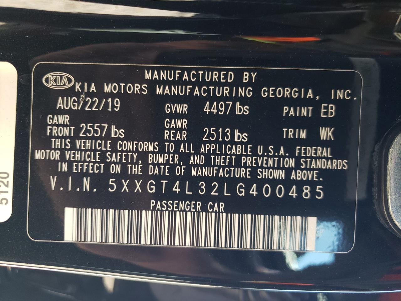 2020 Kia Optima Lx VIN: 5XXGT4L32LG400485 Lot: 81621135