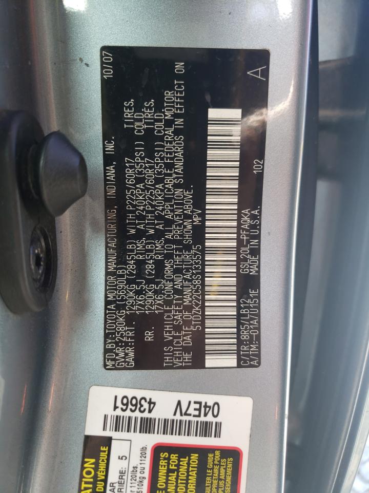 2008 Toyota Sienna Xle VIN: 5TDZK22C58S133575 Lot: 71901225