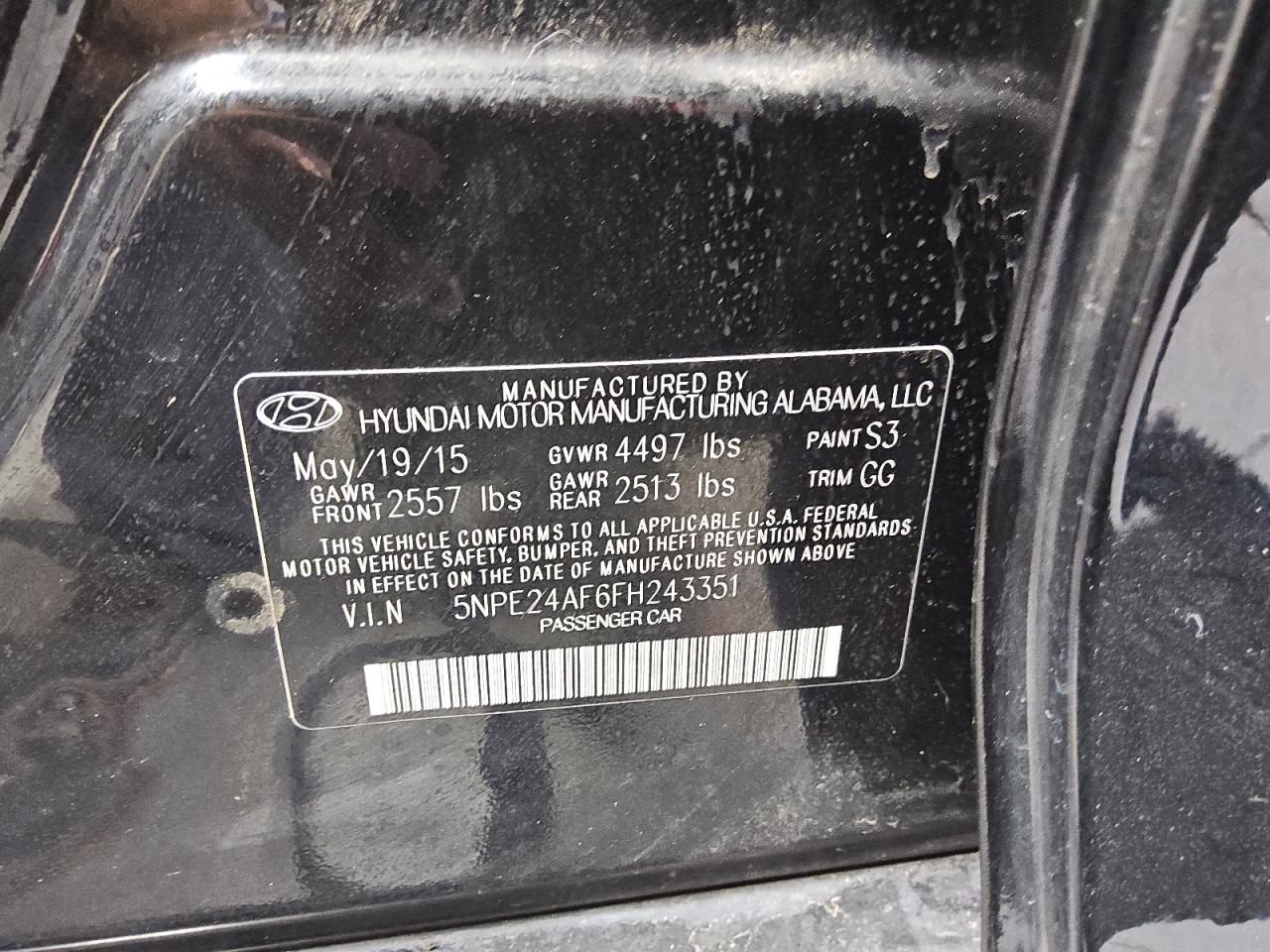 2015 Hyundai Sonata Se VIN: 5NPE24AF6FH243351 Lot: 69823215