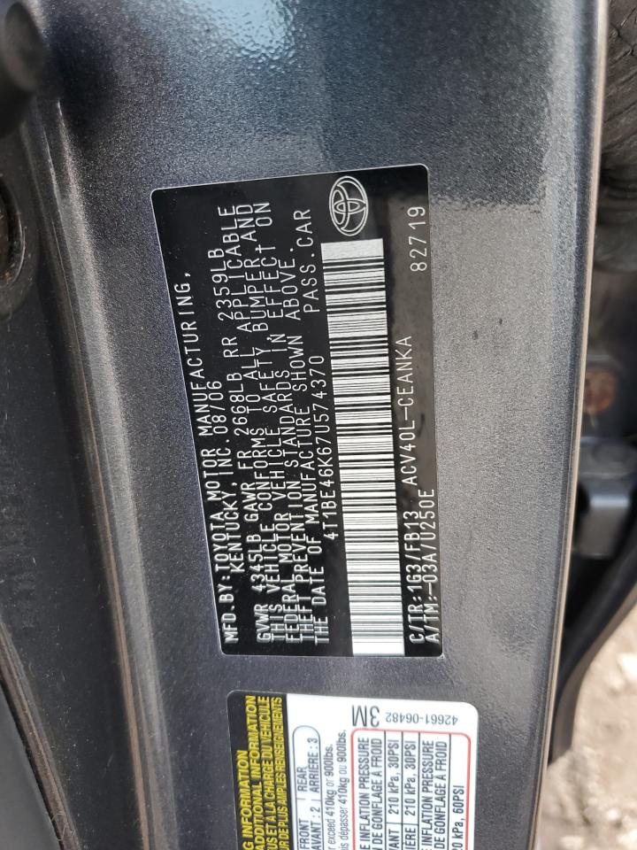 2007 Toyota Camry Ce VIN: 4T1BE46K67U574370 Lot: 81892605