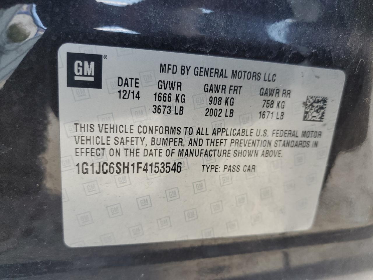 2015 Chevrolet Sonic Lt VIN: 1G1JC6SH1F4153546 Lot: 68391525