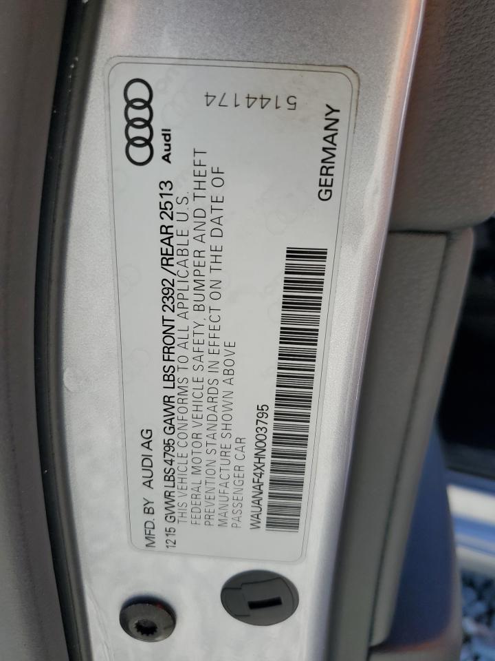 2017 Audi A4 Premium VIN: WAUANAF4XHN003795 Lot: 84382875