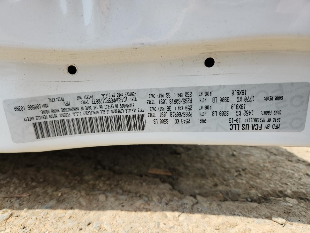 2015 Dodge Durango Sxt VIN: 1C4RDHAG8FC176677 Lot: 81460855