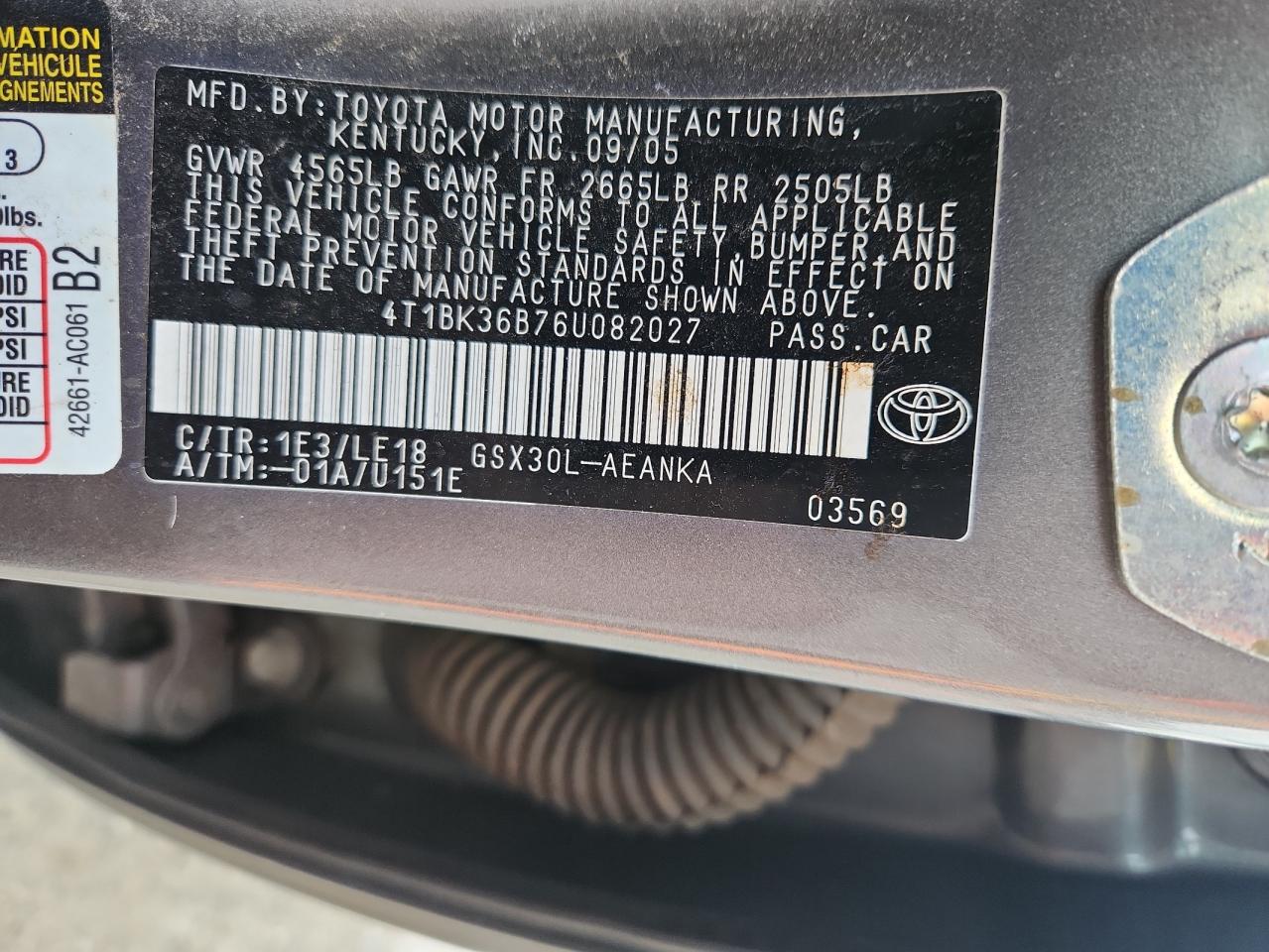 2006 Toyota Avalon Xl VIN: 4T1BK36B76U082027 Lot: 83764035