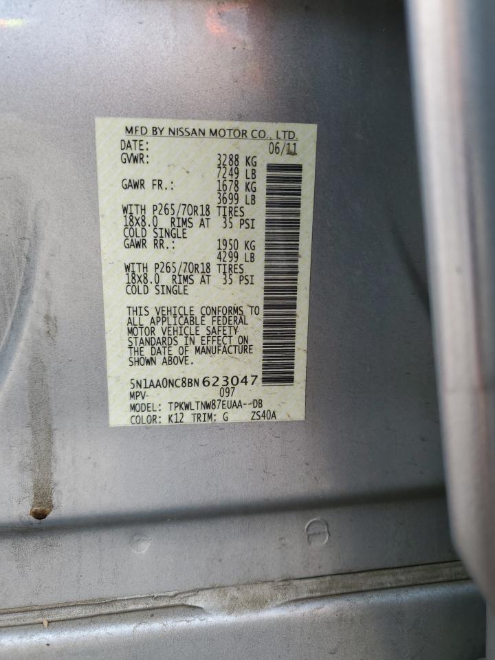 2011 Nissan Armada Sv VIN: 5N1AA0NC8BN623047 Lot: 84031935